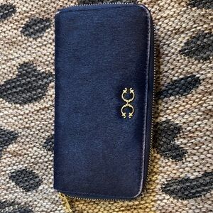 C&C California Navy Blue Faux Pony hair Wallet with Gold Accent